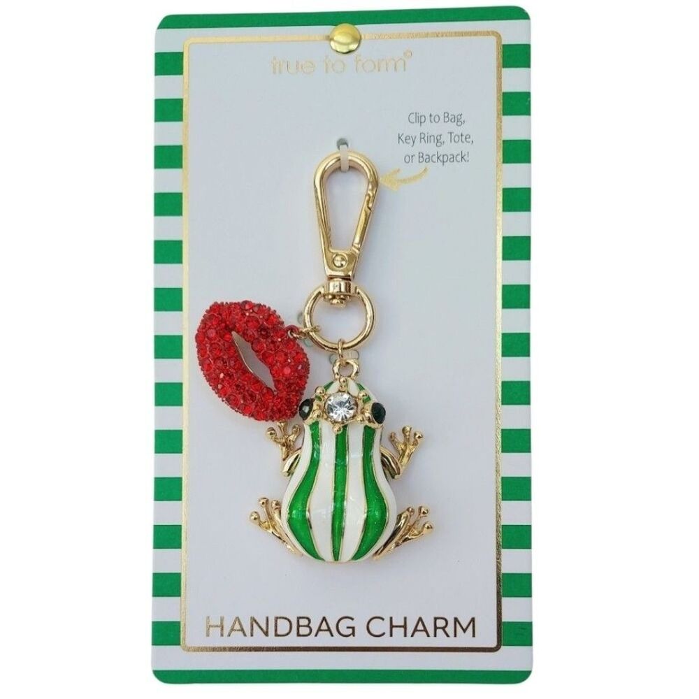 Bag Charm/Keychain True To Form Frog With A Diamond Crown & Reinstone Kiss NWT